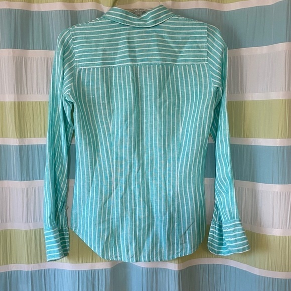 J Crew Irish Linen Baird McNutt Striped Button Down Shirt Sz 00 - Picture 7 of 9